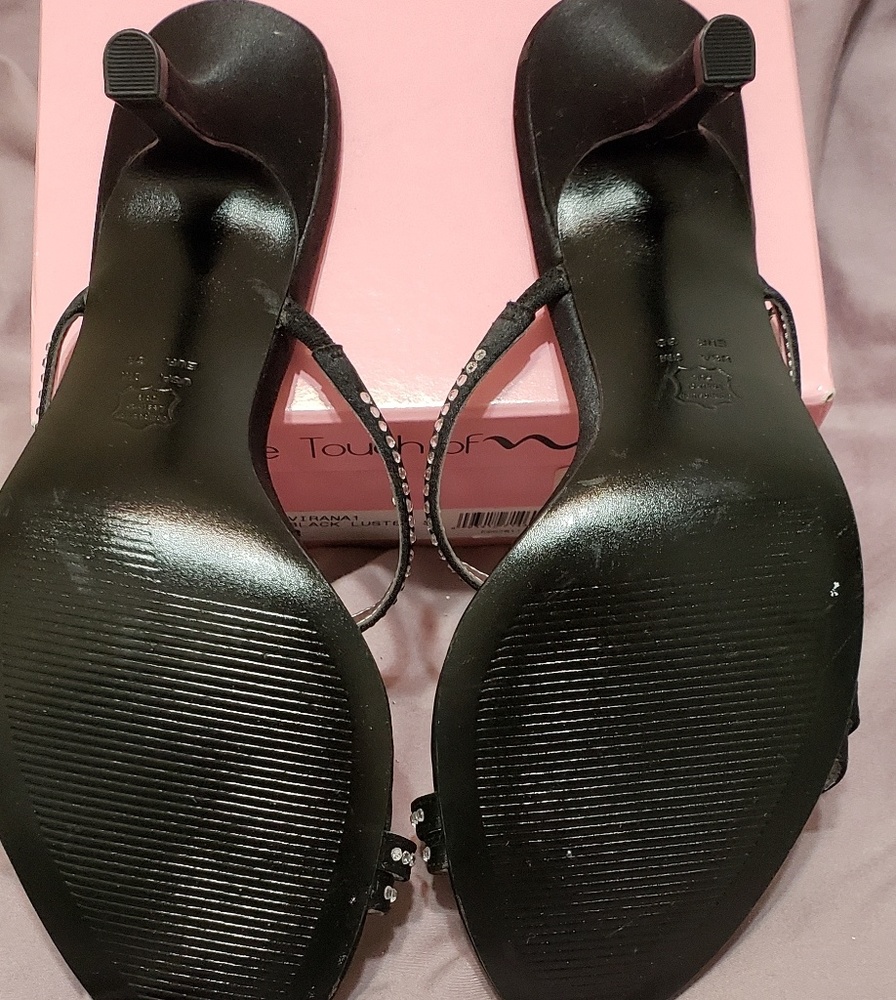 Touch of Nina black satin rhinestone sandals - Picture 3 of 4